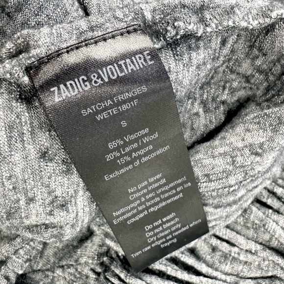 Zadig & Voltaire Satcha Fringes Western gray short-sleeve top t-shirt wool small - Picture 14 of 16